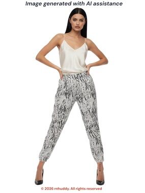 Parker size 6 grey printed pleated cropped pant